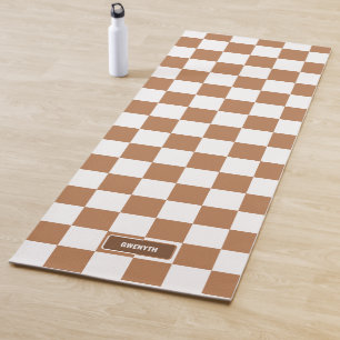 Personalized Checkered Light Cognac Camel Yoga Mat