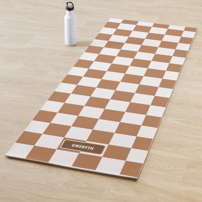 Personalized Checkered Light Cognac Camel Yoga Mat (In Situ)