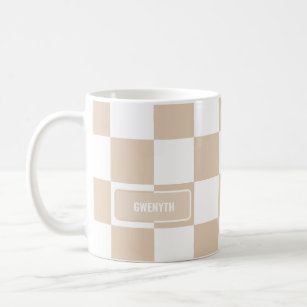 Personalized Checkered Light Neutral Coffee Mug