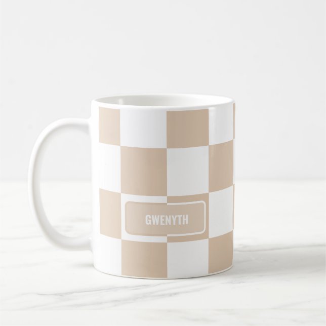 Personalized Checkered Light Neutral Coffee Mug (Left)