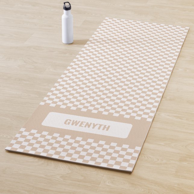 Personalized Checkered Light Neutral Double Sided Yoga Mat (In Situ)