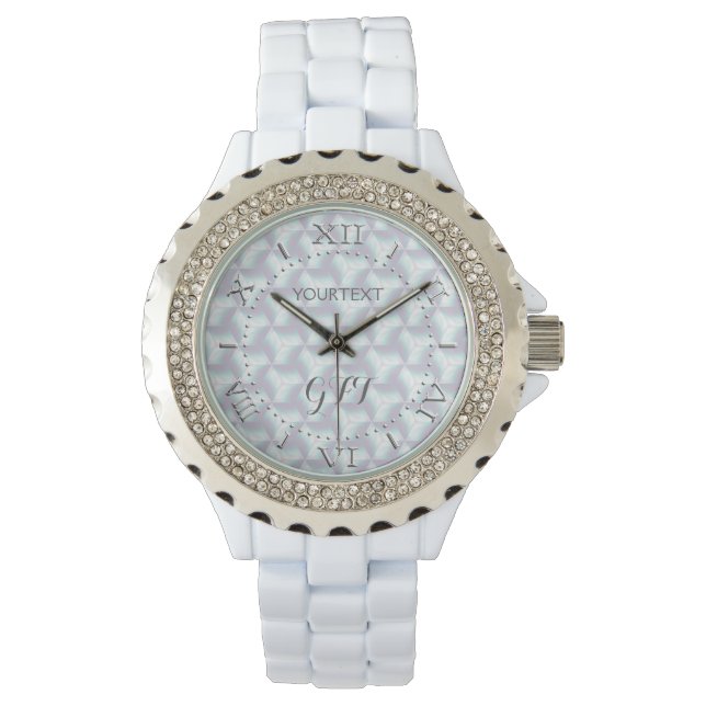 Personalized Checkered Mother of Pearl Style Dial Watch (Front)