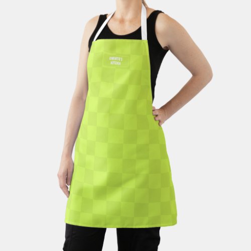 Personalized Checkered Neon Lime Green Highlighter Apron