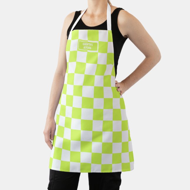 Personalized Checkered Neon Lime Green Highlighter Apron (Insitu)
