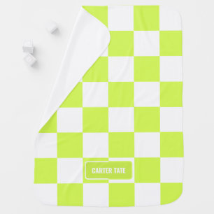 Personalized Checkered Neon Lime Green Highlighter Baby Blanket