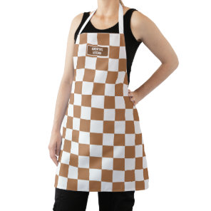 Personalized Checkered Neutral Cognac Camel Apron