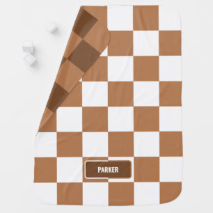 Personalized Checkered Neutral Cognac Camel Baby Blanket