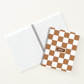 Personalized Checkered Neutral Cognac Camel Notebook
