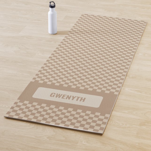Personalized Checkered Neutral Gold Single Sided Yoga Mat (In Situ)