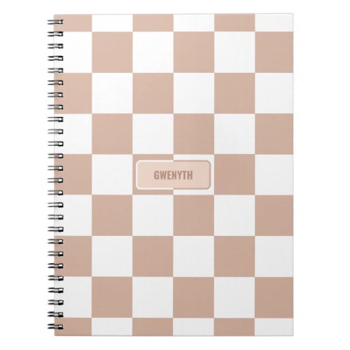 Personalized Checkered Neutral Rose Blush Pink Notebook