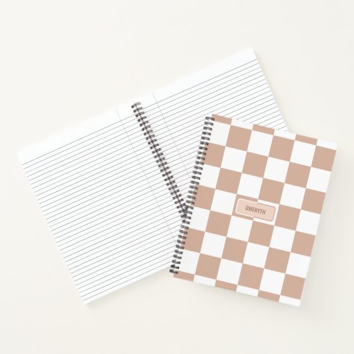 Personalized Checkered Neutral Rose Blush Pink Notebook