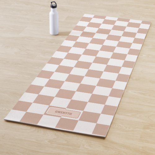 Personalized Checkered Neutral Rose Blush Pink Yoga Mat