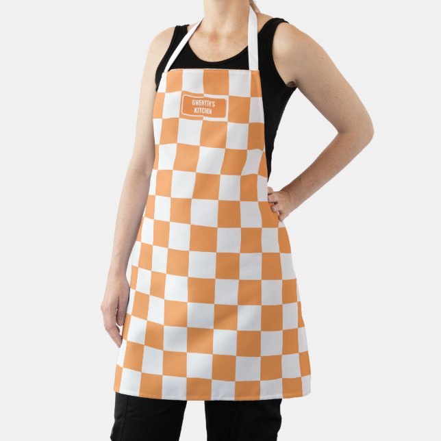 Personalized Checkered Orange Highlighter Apron (Insitu)