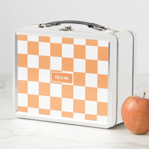 Personalized Checkered Orange Highlighter Metal Lunch Box