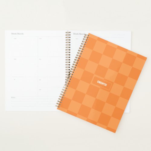 Personalized Checkered Orange Highlighter Planner