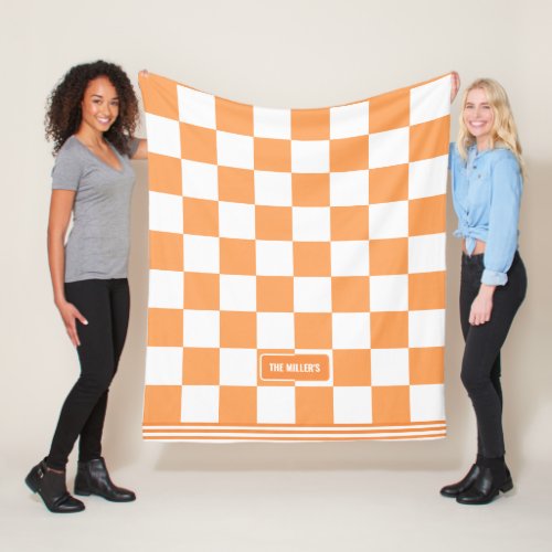 Personalized Checkered Orange Sherbet Family Home Fleece Blanket