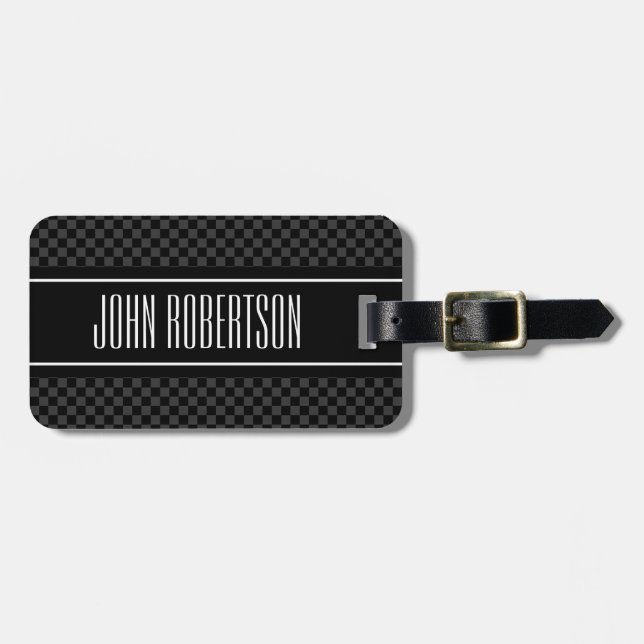 Personalized checkered pattern travel luggage tag (Front Horizontal)