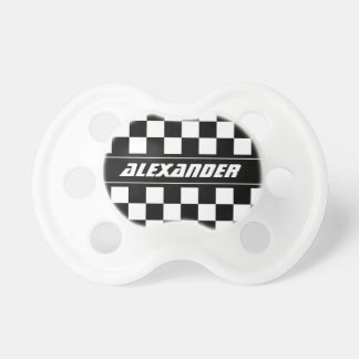 Personalized checkered racing flag baby pacifier