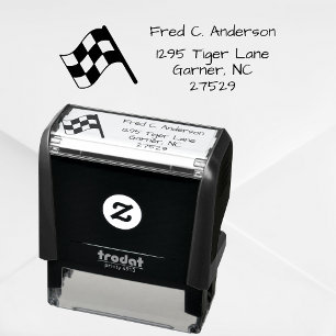 Personalized Checkered Racing Flag Return Address Self-inking Stamp