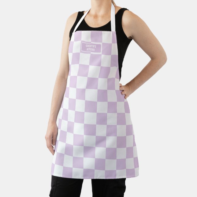 Personalized Checkered Sugar Plum Lavender Purple Apron (Insitu)