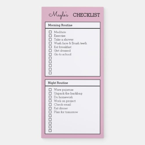 Personalized Checklist morning night routine  Magn Magnetic Notepad