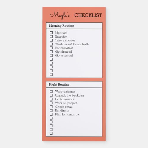 Personalized Checklist morning night routine  Magn Magnetic Notepad