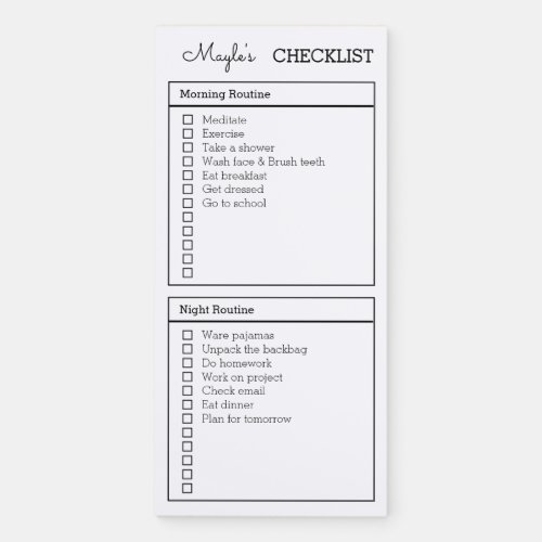 Personalized Checklist morning night routine  Magnetic Notepad