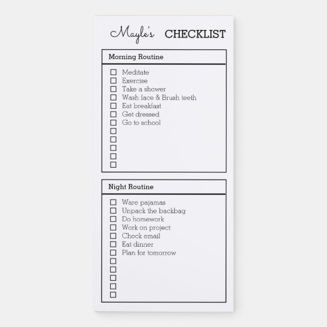 Personalized Checklist morning night routine  Magnetic Notepad (Front)