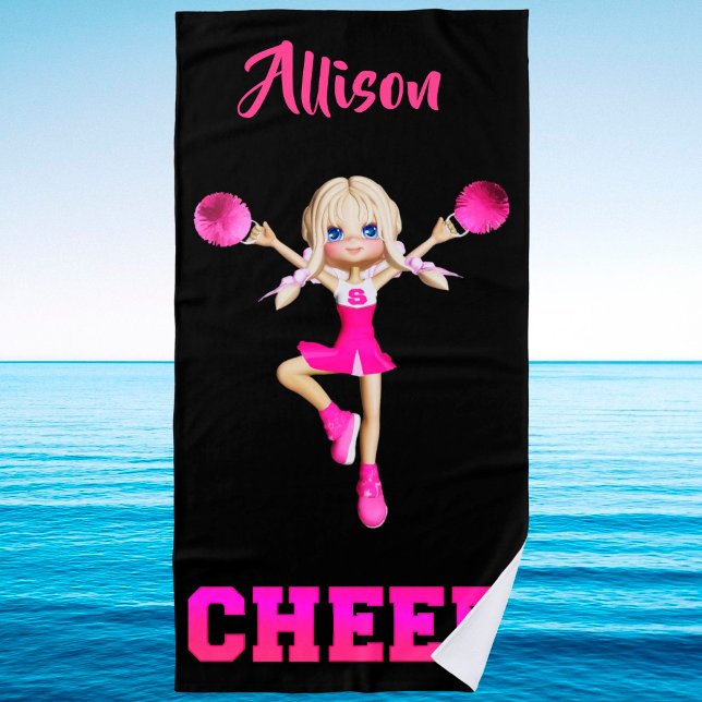 Personalized Cheer Beach Towel in Pink and Black  (Creator Uploaded)