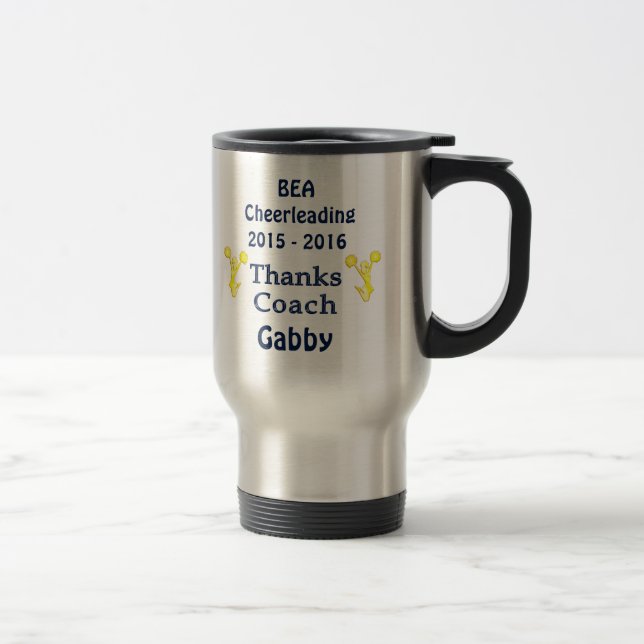 Personalized Cheer Coach Gifts with 4 Text Boxes Travel Mug (Right)