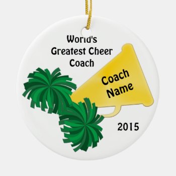 Personalized Cheer Coach Gifts With 8 Text Boxes Ceramic Ornament by LittleLindaPinda at Zazzle