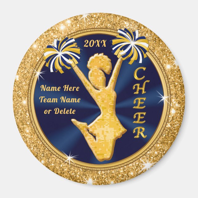 Personalized Cheer Party Favors Navy Blue and Gold Magnet (Front)
