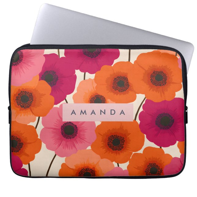 Personalized Cheerful Orange Pink Flower Laptop Sleeve (Front)