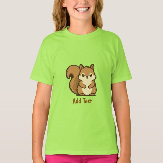 Personalized Cheerful Squirrel Simple Line Art T-Shirt (Front)