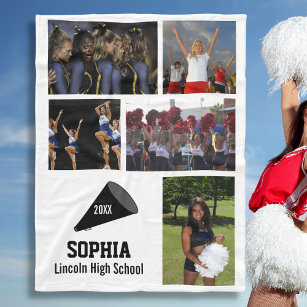 Personalized Cheerleader 5 Photo Collage Name Year Fleece Blanket