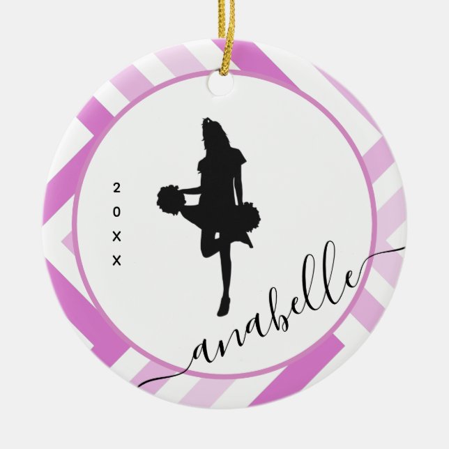 Personalized Cheerleader Girly Name School Cheer Ceramic Ornament (Front)