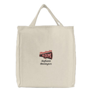 Personalized cheerleader mom embroidered tote bag
