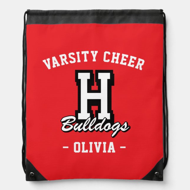 Personalized Cheerleader Name Bag, Custom Cheer Drawstring Bag (Front)