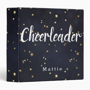 Personalized Cheerleader Navy Blue and Gold Stars 3 Ring Binder