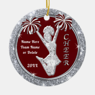 Personalized Cheerleader/Pom Ornament - Red