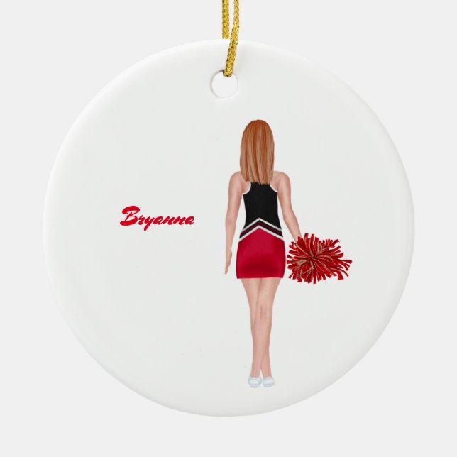 Personalized Cheerleader Ornament-Red Hair  Ceramic Ornament (Front)