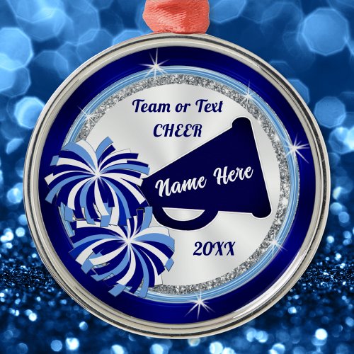 Personalized Cheerleader Ornaments Blues White Metal Ornament