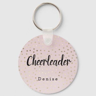 Personalized Cheerleader Pink and Gold Dots Keychain