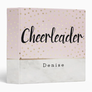Personalized Cheerleader Pink Gold & Marble Dots 3 Ring Binder