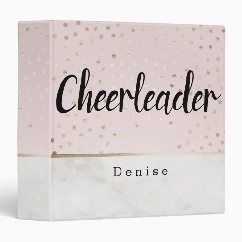 Personalized Cheerleader Pink Gold  Marble Dots 3 Ring Binder