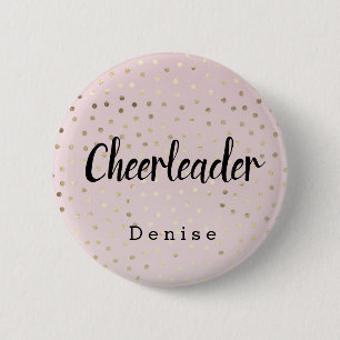 Personalized Cheerleader Pink Gold Polka Dots Button