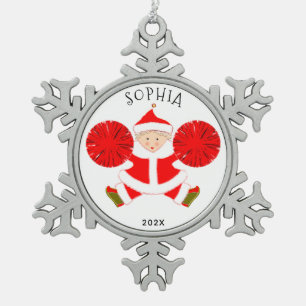 Personalized Cheerleader Snowflake Pewter Christmas Ornament