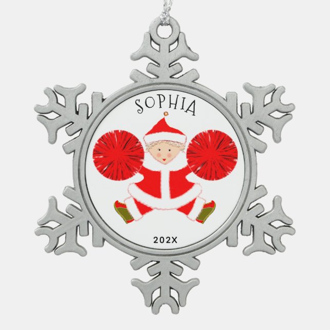 Personalized Cheerleader Snowflake Pewter Christmas Ornament (Front)