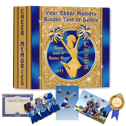 Personalized Cheerleading Binder Blue and Gold 3 Ring Binder