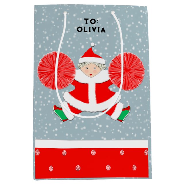 Personalized Cheerleading Christmas Medium Gift Bag (Front)